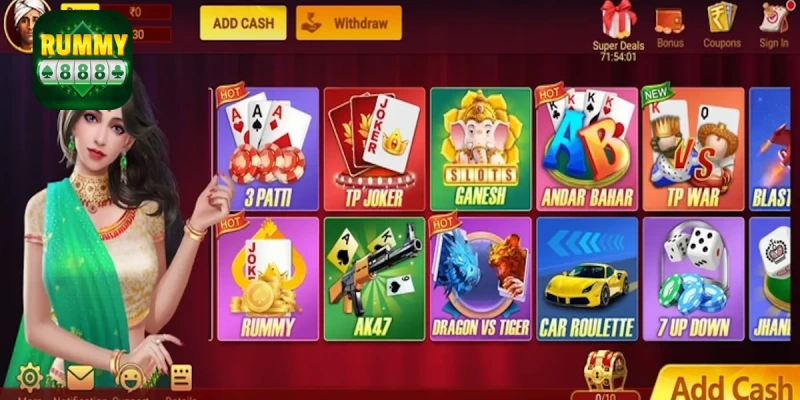 Explore the diverse game lobby on the Rummy888 app, featuring everything from classic card games to modern slots